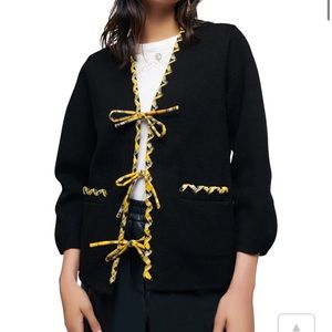 <Moving Sale> NWT Maje Tie Front Reversible Checked Cardigan Yellow & Black 1 S